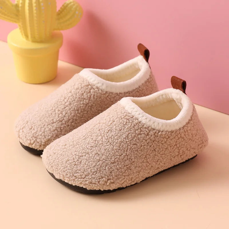 Children Cotton Slippers Solid Warm Kids Winter Home Shoes Boys Girls Plush Floor Shoes Indoor Soft Sole Anti-slip Cotton Shoes ShopOnlyDeal