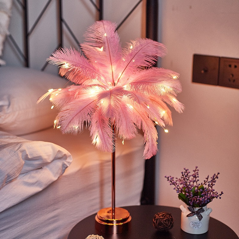 Feather Lamp Home Decoration Bedroom LED Night Light iHotel ns Girl Heart Bedside Lamp Modern Wedding Decoration Small Lantern Festive Gift ShopOnlyDeal