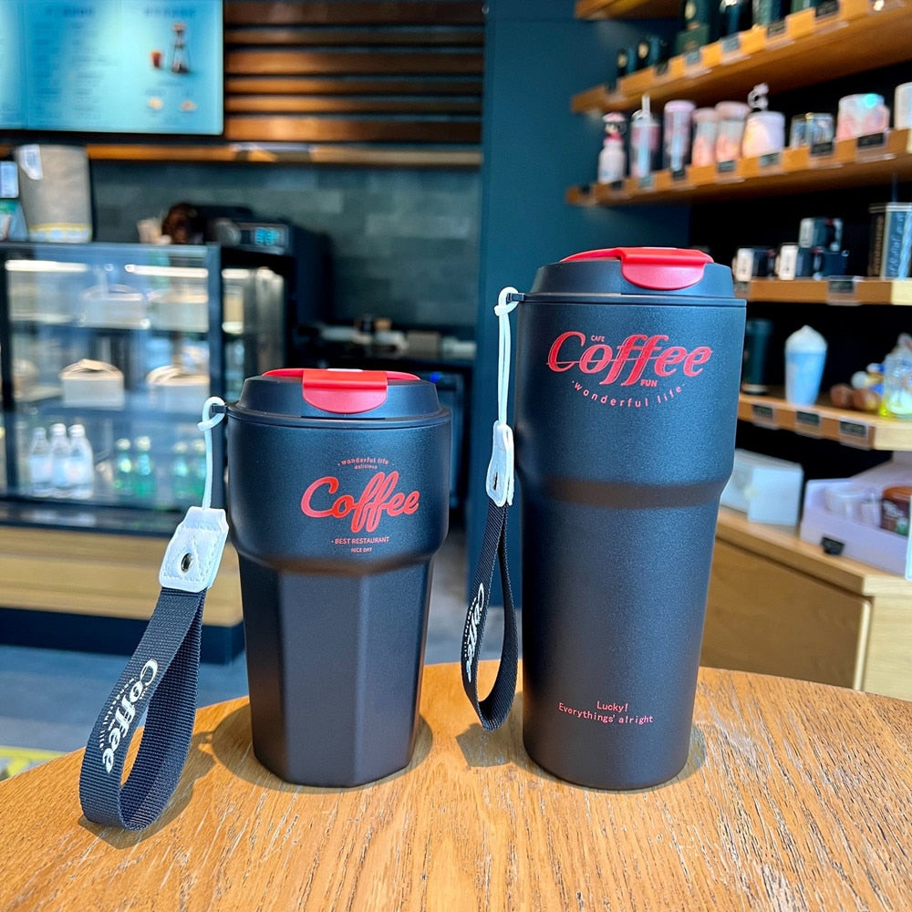 Coffee Mug Double Stainless Steel With Rope Portable Car Thermos Mug Vacuum Flask Travel Tumbler New Fashion 420ml/620ml ShopOnlyDeal