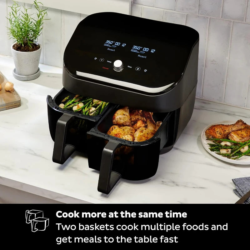 8-quart Dual Basket Air Fryer Oven, 2 Independent Frying Baskets, ClearCook Windows, Dishwasher-Safe Baskets, Black ShopOnlyDeal