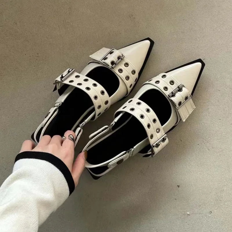 Slingback Shoes Gothic Chunky Heels Women's Pumps Rivet Street Style Medium Heel Punk Vintage Casual Sandals Spring Summer 2024 ShopOnlyDeal