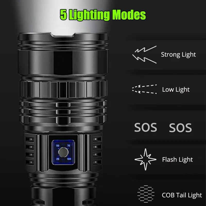 Built-in Battery Flash Light Emergency Spotlights 4km 10000LM 800W Most Powerful Led Flashlights Tactical 15000mah ShopOnlyDeal