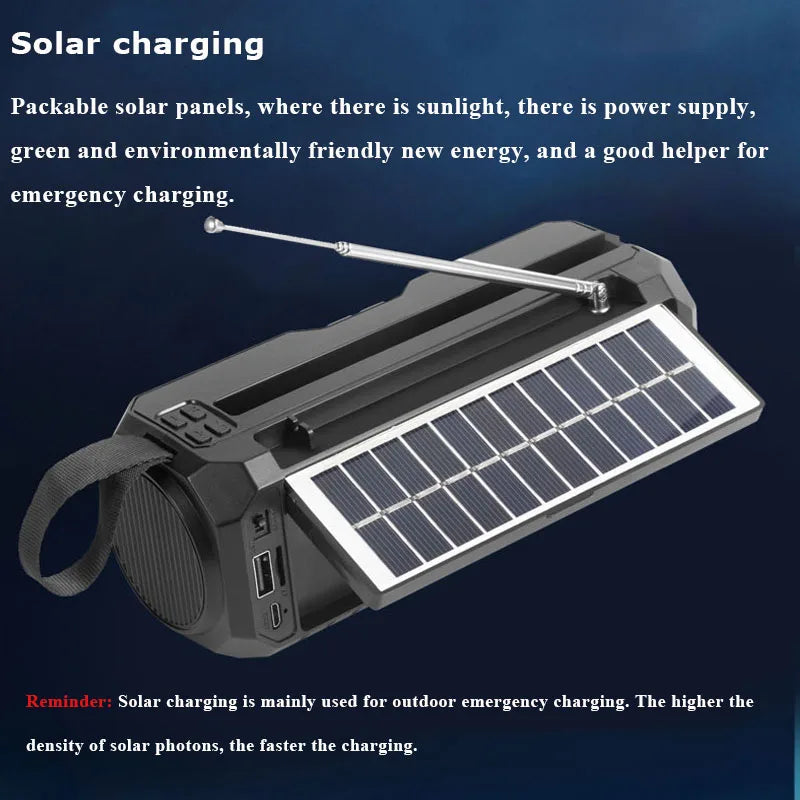 Portable FM Radio Emergency Solar Charging - Removable Battery, Wireless Bluetooth Music Player, Handsfree Support ShopOnlyDeal