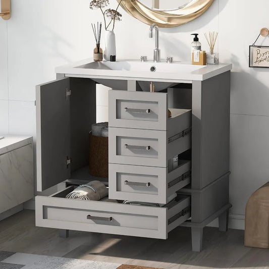 Merax 30 Inch Bathroom Vanity with Sink Top Combo, Modern Cabinet with Soft Closing Door & 3 Storage Drawers, Grey ShopOnlyDeal