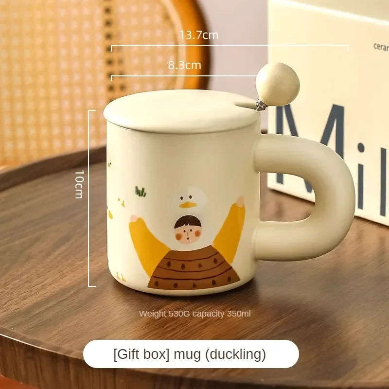 Japanese Style Mug with Lid | Cute Ceramic Couple Mugs | Women's Birthday Gift | Coffee Cups in Gift Box ShopOnlyDeal