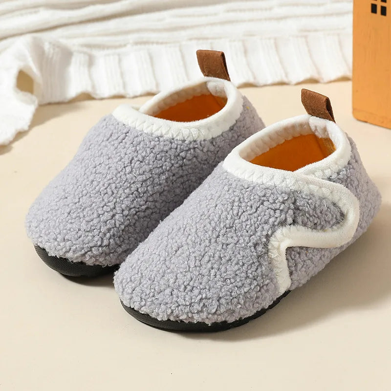 Children Cotton Slippers Solid Warm Kids Winter Home Shoes Boys Girls Plush Floor Shoes Indoor Soft Sole Anti-slip Cotton Shoes ShopOnlyDeal