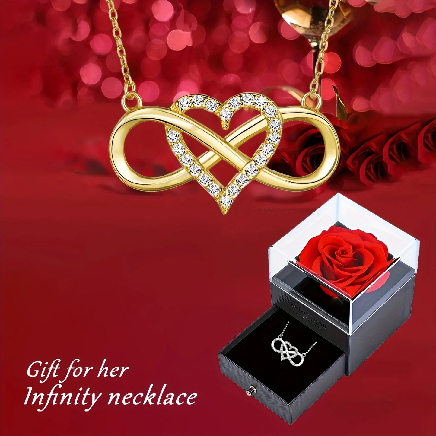 Elegant Infinity Heart Shape Pendant Necklace With Luxury Rose Gift Box For Girlfriend Wife Christmas Valentine Anniversary Gift ShopOnlyDeal