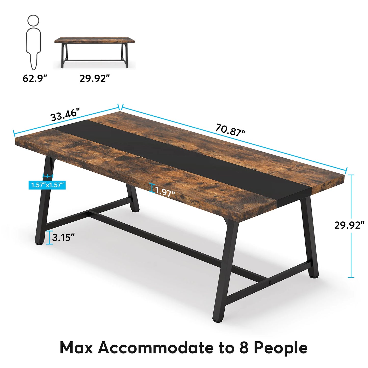 Dining Table for 8 People, 70.87" Rectangular Wood Kitchen Table ShopOnlyDeal