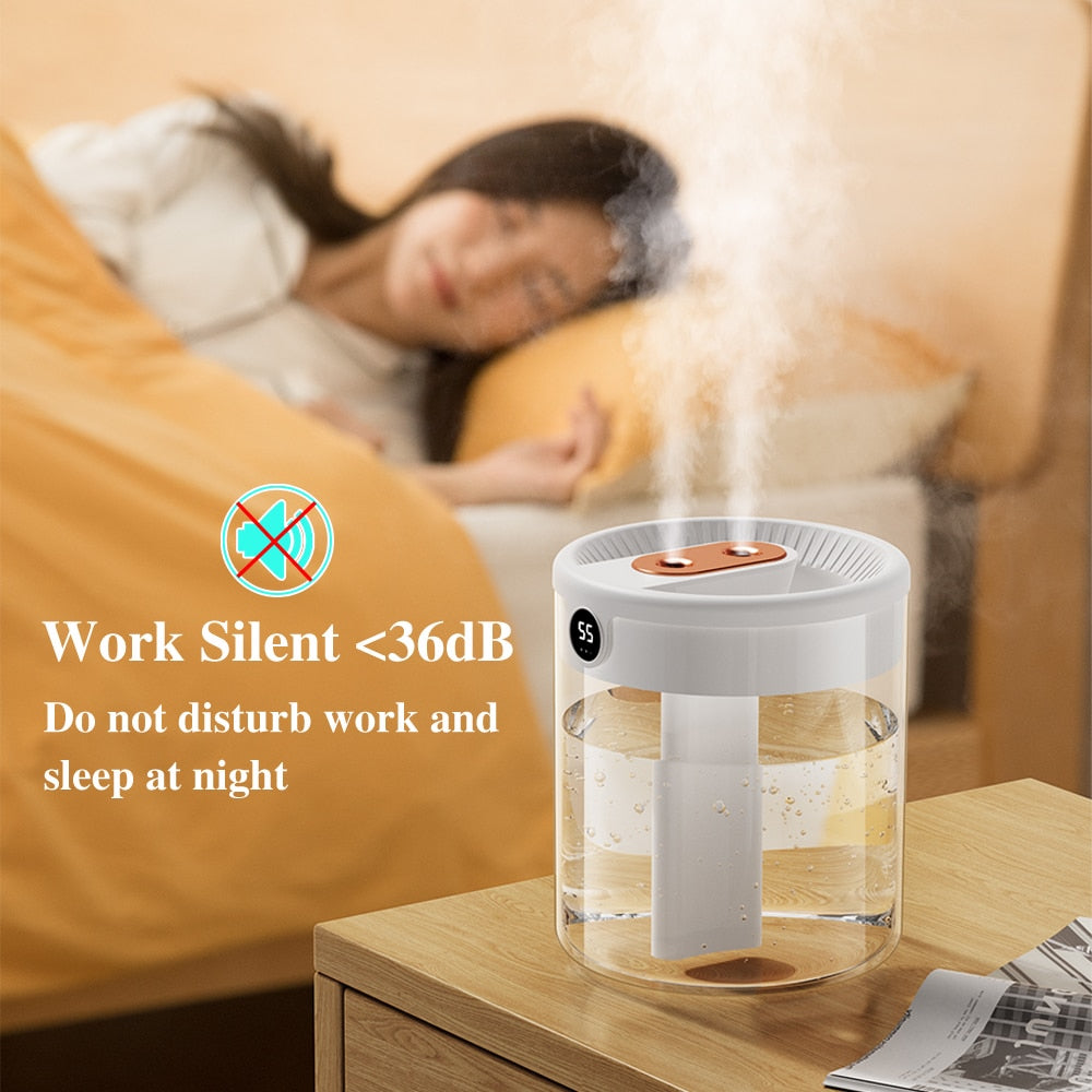 Air Humidifier 2L Large Capacity H2O Double Nozzle With LCD Humidity Display Aroma Essential Oil Diffuser For Home Portable USB ShopOnlyDeal