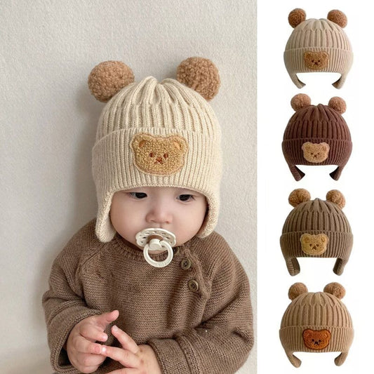 Winter Baby Beanie Cap Cartoon Bear Ear Protection Knitted Hat for Toddler Boys Girls Cute Korean Warm Kids Crochet Hats Gorros ShopOnlyDeal