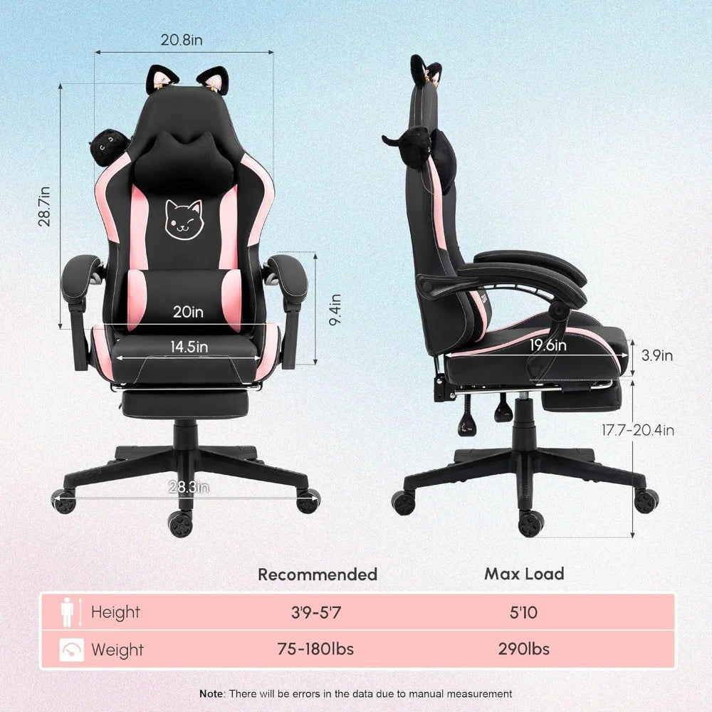 Ergonomic Computer Chair for Girl With Footrest and Headrest Comfortable Reclining Game Chair 290lbs for Adult Teen Black Gaming ShopOnlyDeal