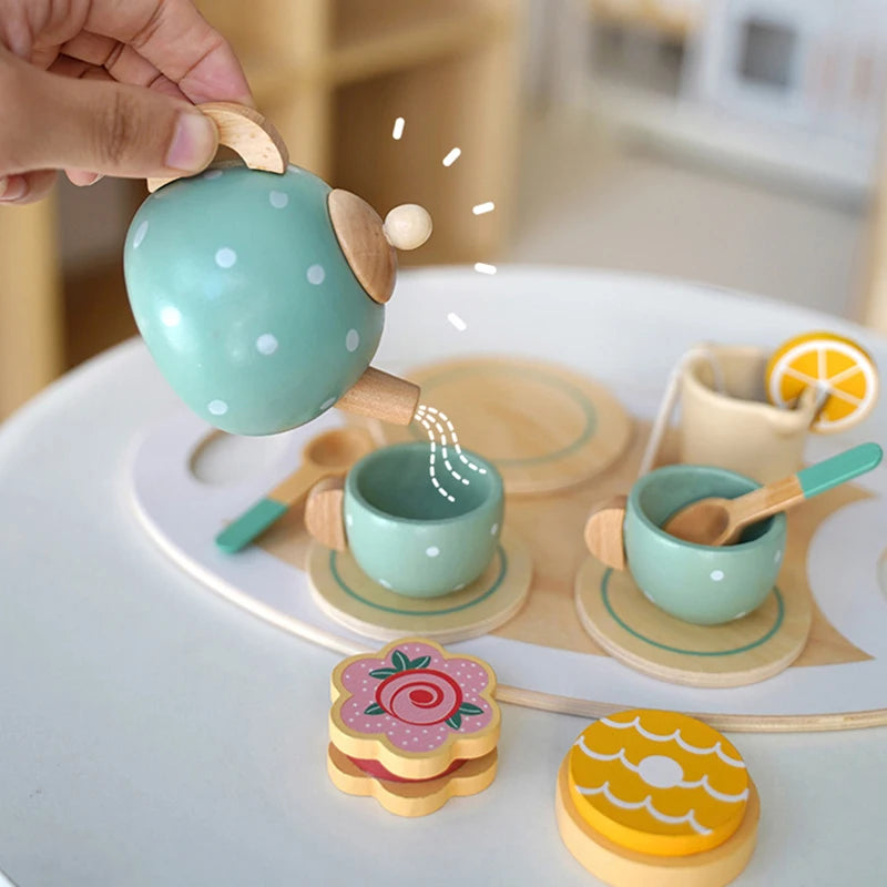 Wooden Afternoon Tea Set Toy | Pretend Play Food Learning Role Play Game | Early Educational Toys for Toddlers, Girls, Boys, and Kids Gifts ShopOnlyDeal