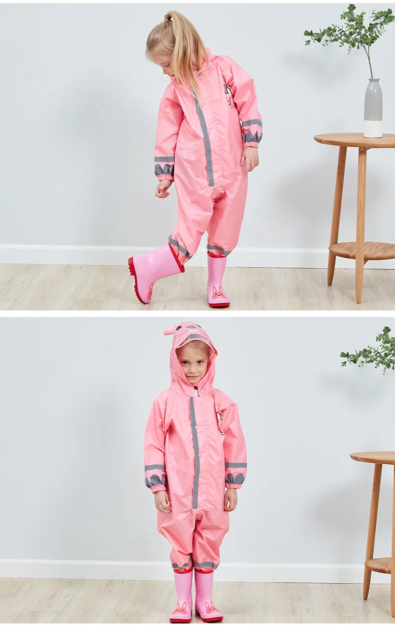 Kids Rain Suit with Hood :Stay Dry and Playful with Kids' Cartoon Animals Waterproof Rain Suit - Ideal for Children Aged 1-12! - Waterproof Jumpsuits Baby Cartoon Animals One Piece Raincoat Children Boys Girls Rainwear 1-12 Years ShopOnlyDeal