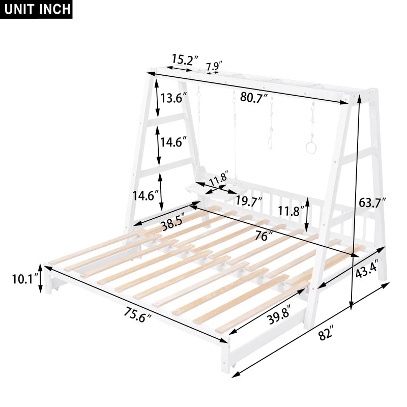 Modern design retractable wooden children's bed with swinging and circular handles, youth bed, double bed, baby crib ShopOnlyDeal