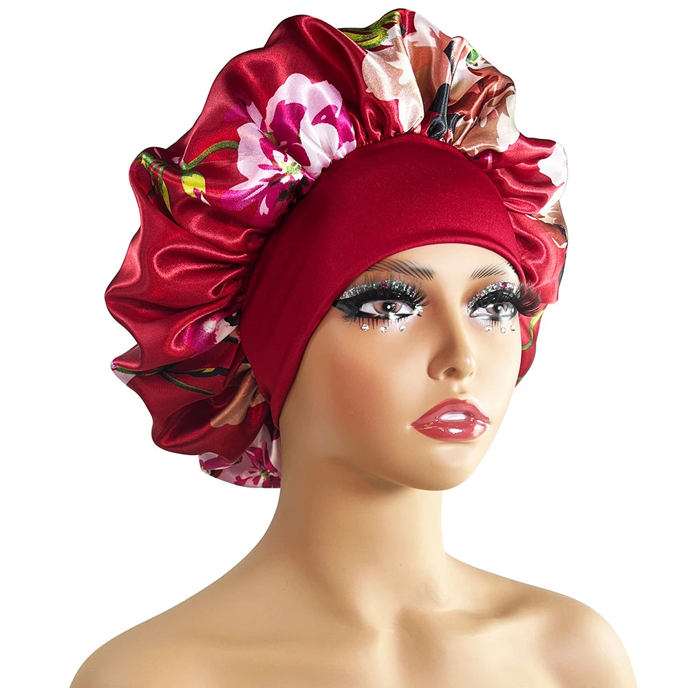 Women Satin Bonnet Cap Silky Big Bonnet for Women Floral Printing Sleep Cap Design Boneet's ShopOnlyDeal