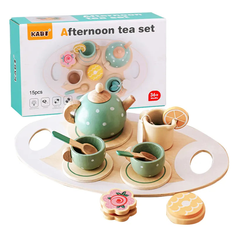 Wooden Afternoon Tea Set Toy | Pretend Play Food Learning Role Play Game | Early Educational Toys for Toddlers, Girls, Boys, and Kids Gifts ShopOnlyDeal