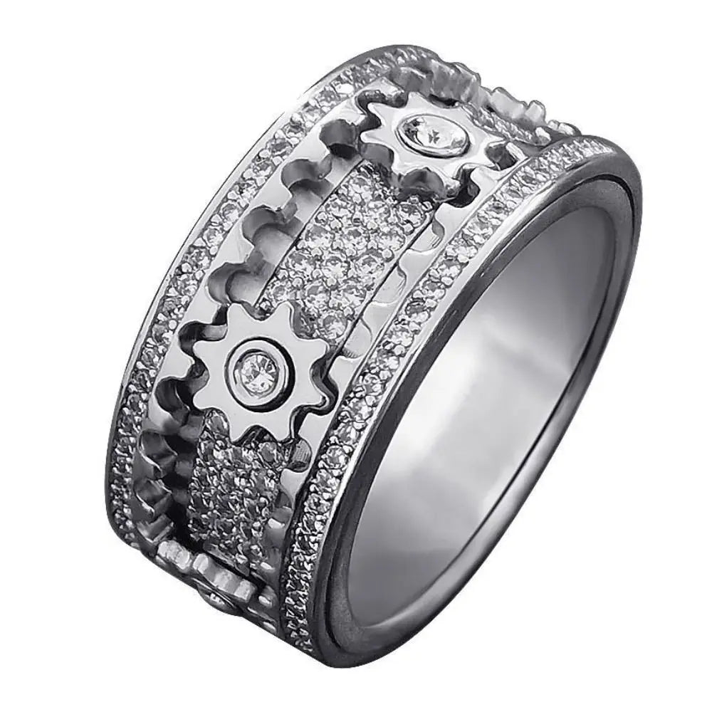 Valentine's Day Handmade Diamond Ornate Geometric 3D Band Ring: Gear Spinner Rings - Rotating Mechanical Decompression Anxiety Ring for Women and Men ShopOnlyDeal