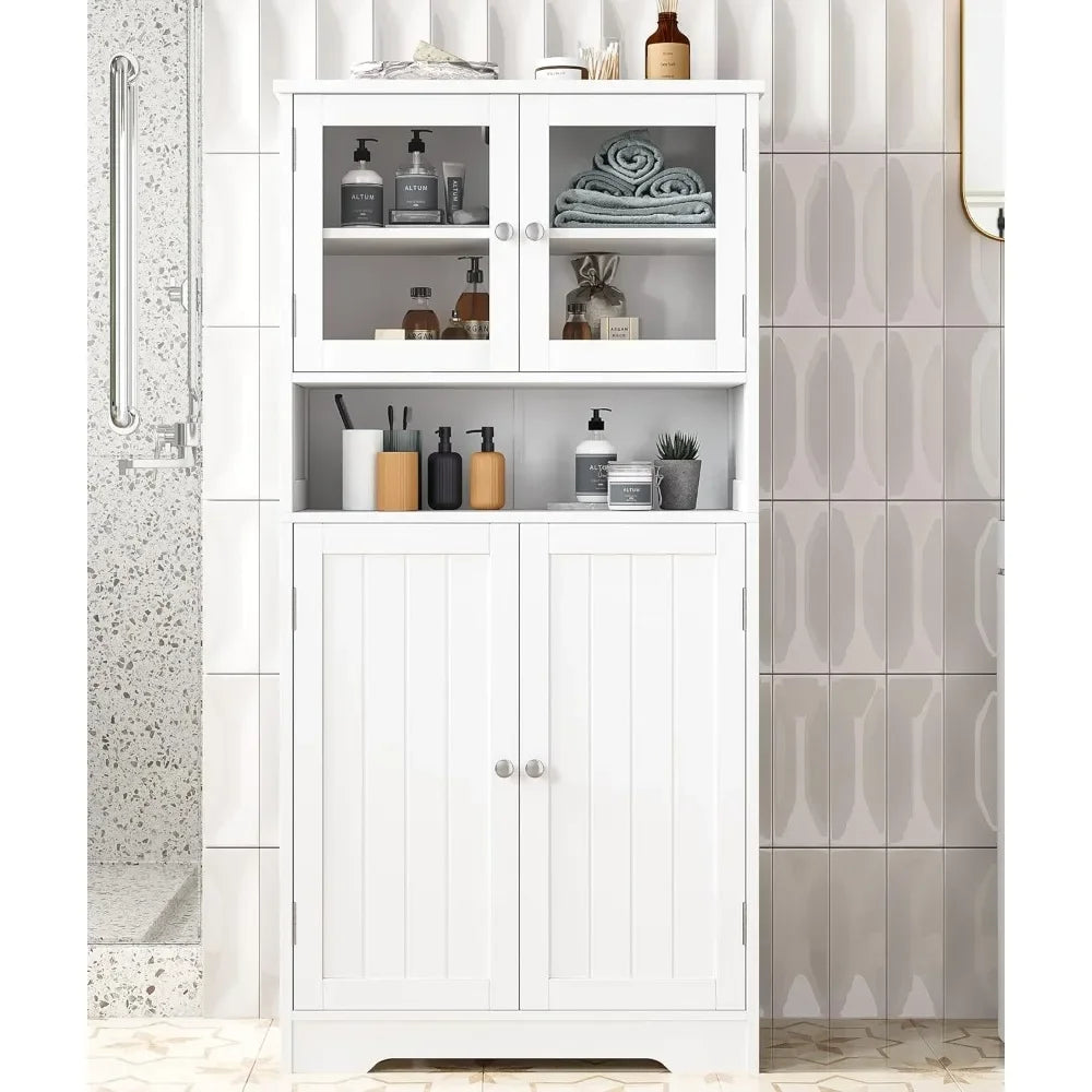 Bathroom cabinet, independent floor standing cabinet with open shelves, large display cabinet with doors, bathroom cabinet ShopOnlyDeal