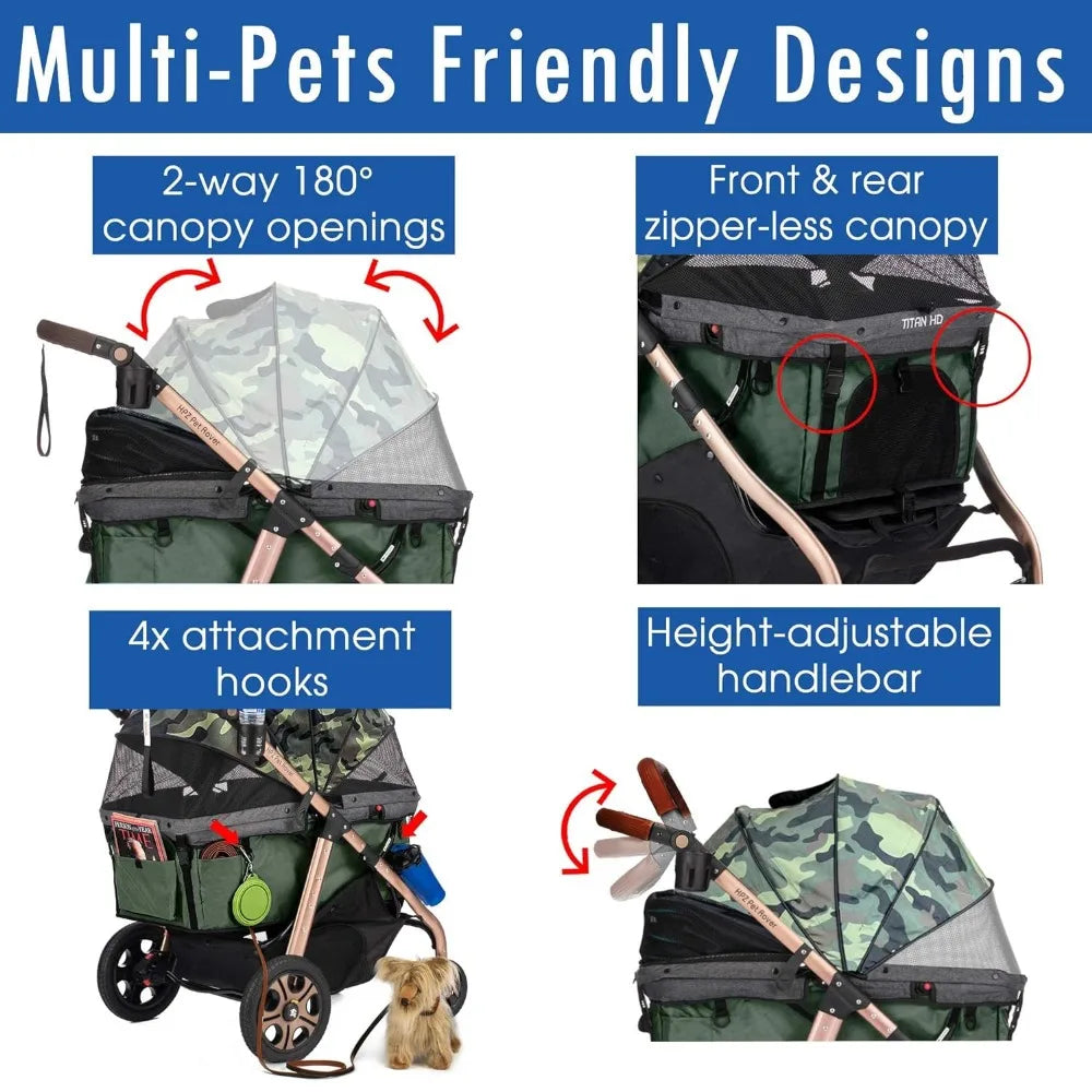 Pet Rover Titan-HD Premium Super-Sized Pet Stroller | SUV Travel Carriage with Access Ramp | 100Lbs Capacity in Green Camo ShopOnlyDeal