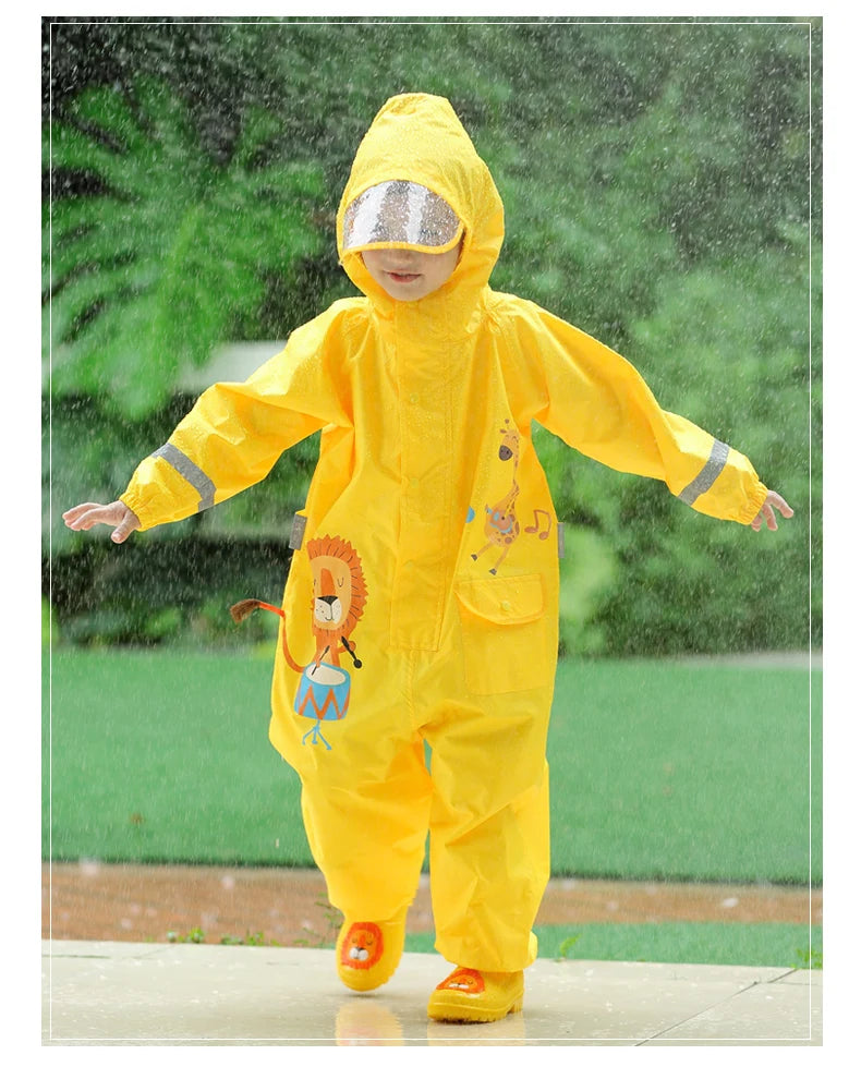 Kids Rain Suit with Hood :Stay Dry and Playful with Kids' Cartoon Animals Waterproof Rain Suit - Ideal for Children Aged 1-12! - Waterproof Jumpsuits Baby Cartoon Animals One Piece Raincoat Children Boys Girls Rainwear 1-12 Years ShopOnlyDeal