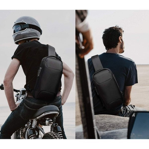 Leather Chest Bag Men Waterproof Multifunctional Crossbody Bag Anti-theft Travel Shoulder Bag USB Charging Sport Sling Pack ShopOnlyDeal