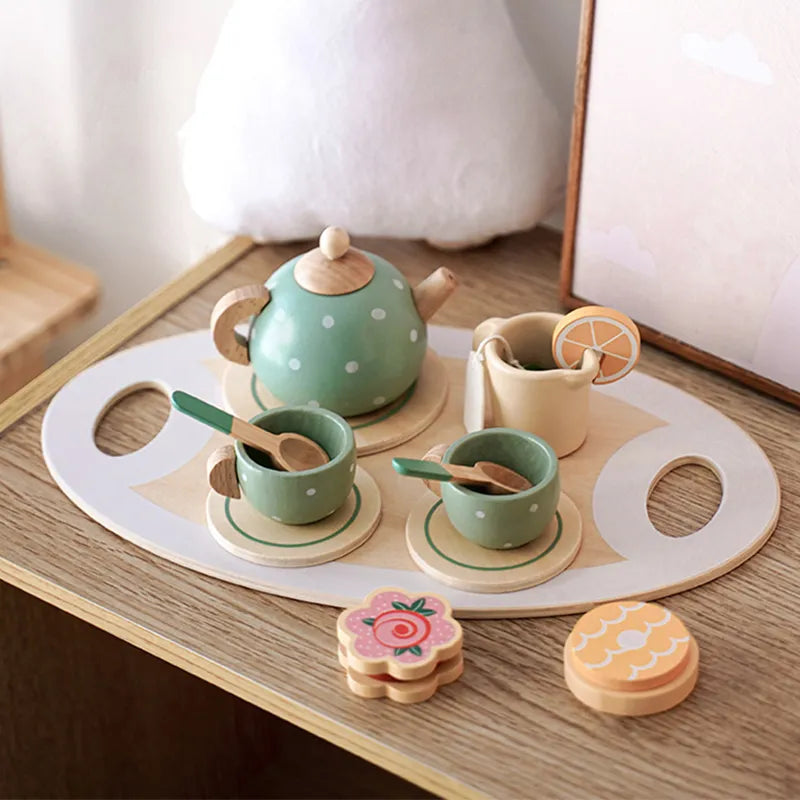 Wooden Afternoon Tea Set Toy | Pretend Play Food Learning Role Play Game | Early Educational Toys for Toddlers, Girls, Boys, and Kids Gifts ShopOnlyDeal