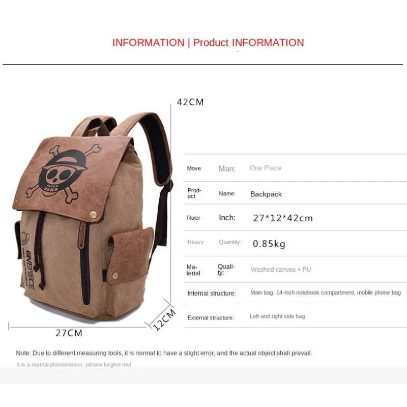 The New One Piece Naruto Anime Peripheral Backpack Shoulder Bag - Primary and Secondary School Students Canvas School Bag, Gifts ShopOnlyDeal