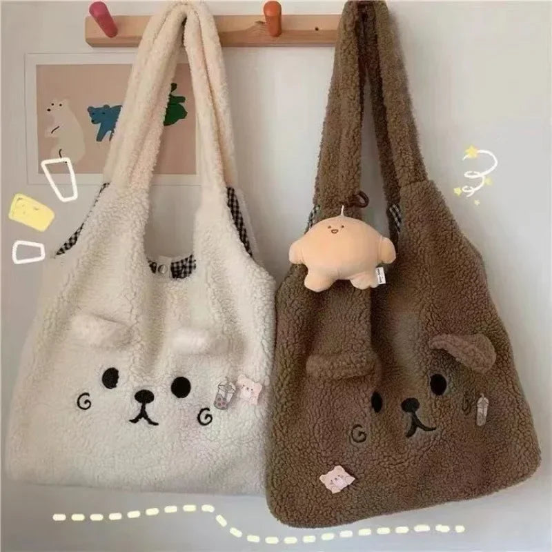 New Winter Soft Plush Tote Bag | Women's Cartoon Embroidery | Imitation Lamb Hair Shoulder Bag | Shopper Bag | No Pendant ShopOnlyDeal