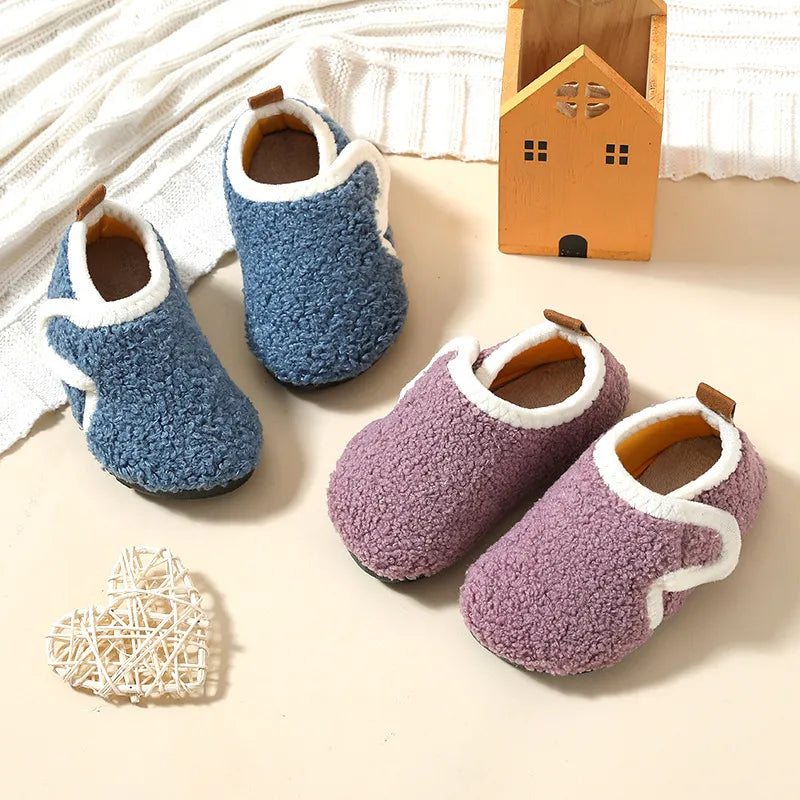 Children Cotton Slippers Solid Warm Kids Winter Home Shoes Boys Girls Plush Floor Shoes Indoor Soft Sole Anti-slip Cotton Shoes ShopOnlyDeal