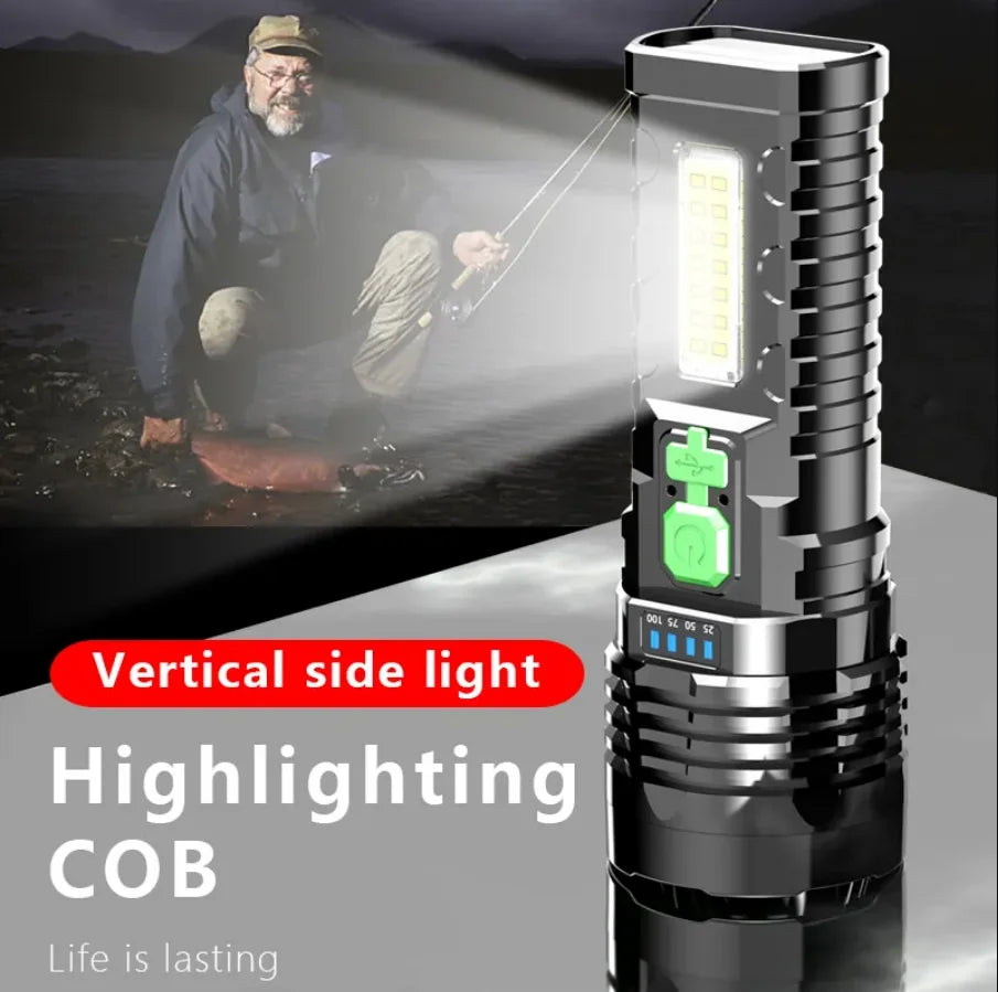 Solar Flashlight Outdoor IPX4 Waterproof Portable Camping Hunting Self-defense Tactical ABS Material USB Rechargeable Torch ShopOnlyDeal