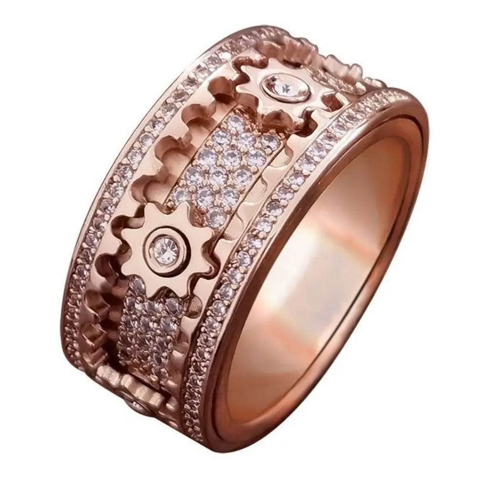 Valentine's Day Handmade Diamond Ornate Geometric 3D Band Ring: Gear Spinner Rings - Rotating Mechanical Decompression Anxiety Ring for Women and Men ShopOnlyDeal