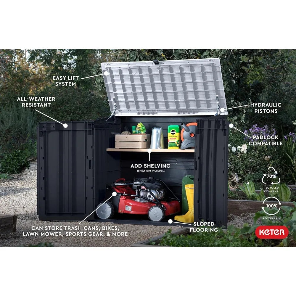 Sleek Black Outdoor Garden Shed | Ideal Storage Solution for Yard Tools, Pool Floats & Garden Accessories | Essential Warehouse Supplies Storage ShopOnlyDeal