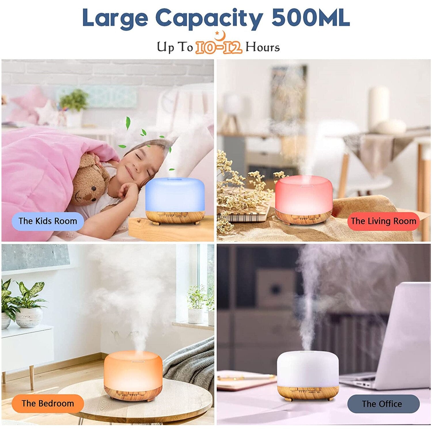 Aroma Diffuser Air Humidifier Aromatherapy Essential Oil Diffuser with Cool Mist Fogger Led Lamp Decoration Multicolor 500ml Upgraded ShopOnlyDeal