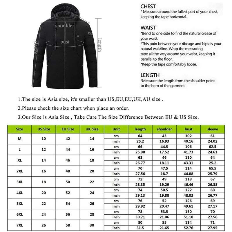 Heated Jacket For Man USB Winter Outdoor Electric Heating Jackets Warm Sports Thermal Coat Clothing Heatable Cotton Coat Battery ShopOnlyDeal