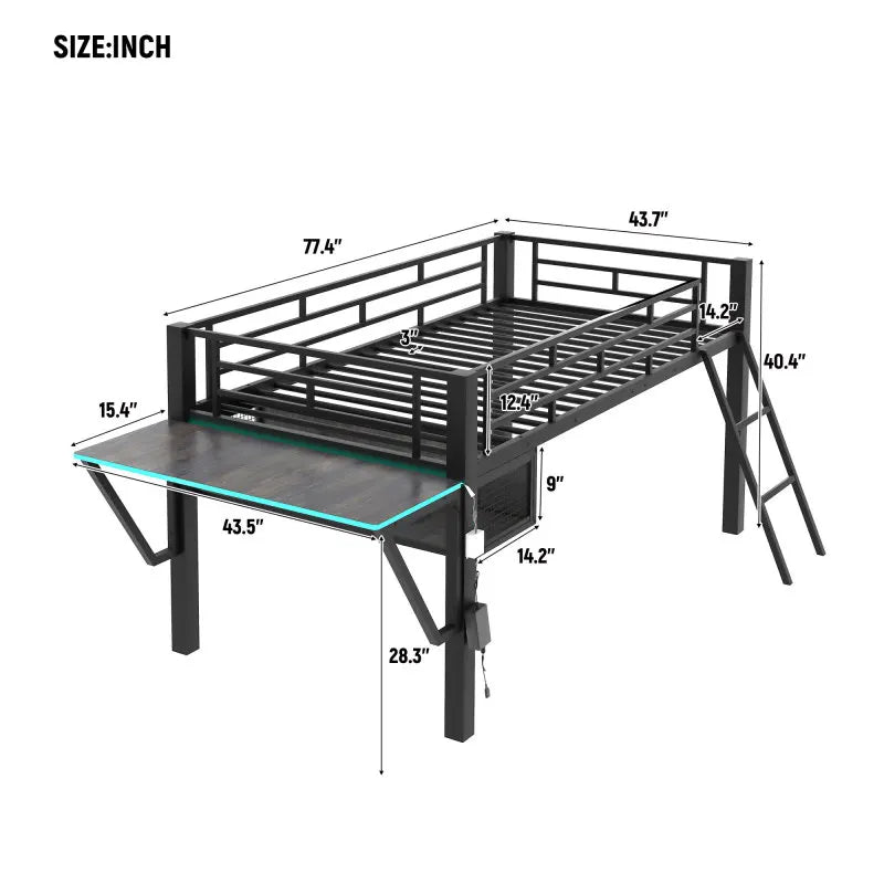 Modern minimalist design for boys esports loft bed, single bed with desk and LED lights, Twin/Full size bed, teenage bed ShopOnlyDeal