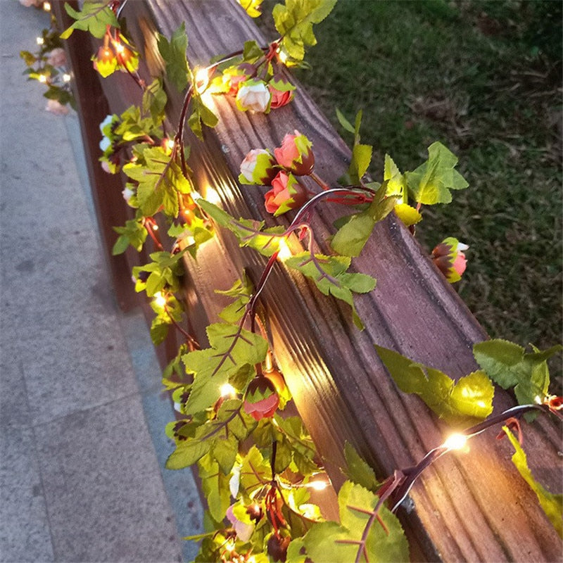 Flower Green Leaf String Lights Artificial Vine Fairy Lights Battery Powered Christmas Tree Garland Light for Weeding Home Decor ShopOnlyDeal