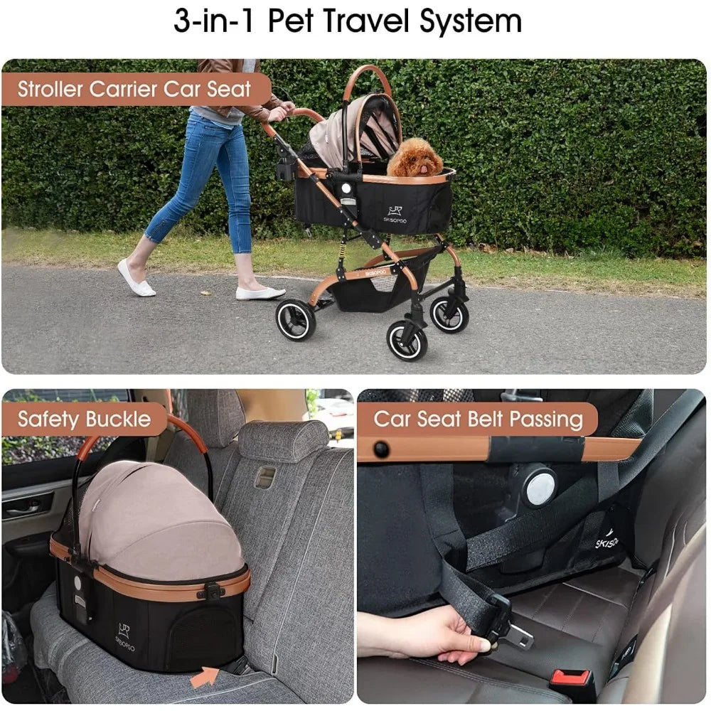 Pet Trolley 3-in-1 Pet Strollers for Small Medium Dogs Cat With Detachable Carrier Foldable Travel Pet Gear Stroller Car Dog ShopOnlyDeal