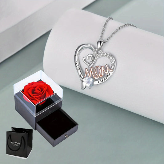 I Love You Mom Necklace With Luxury Rose Gift Box For Mom Birthday Christmas Romantic Gift 2023 Hot Fashion Jewelry Accessories ShopOnlyDeal