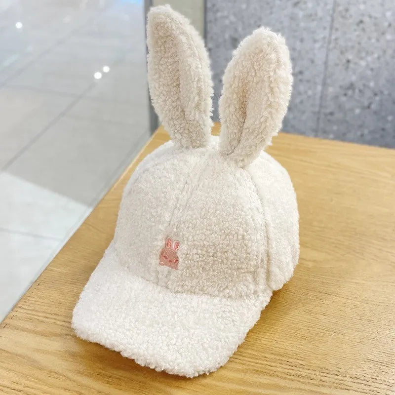 Casual Cute Rabbit Ears Baseball Cap - Fall and Winter Show Face Small Hundred with Lamb's Wool Duck Tongue Hat - Warm Rebound Cap ShopOnlyDeal