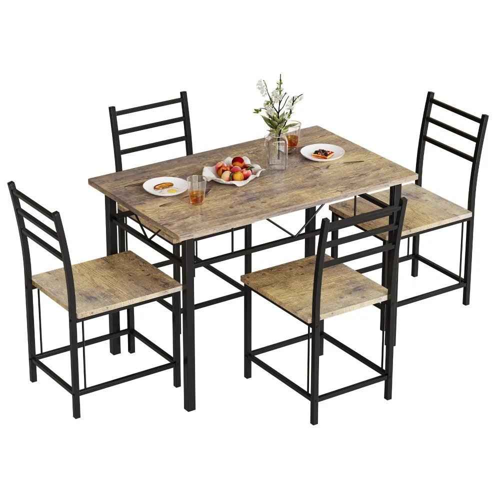 Dining Table Set 5 Piece Dining Set,Wood Metal 42" Dinings Tables and 4 Chairs Home Kitchen Breakfast Furniture-Black Smoked Oak ShopOnlyDeal