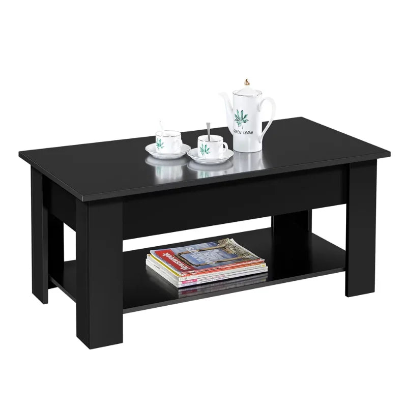 Coffee Table Modern 38.6" Wood Lift Top Coffee Table with Lower Shelf, Black ShopOnlyDeal