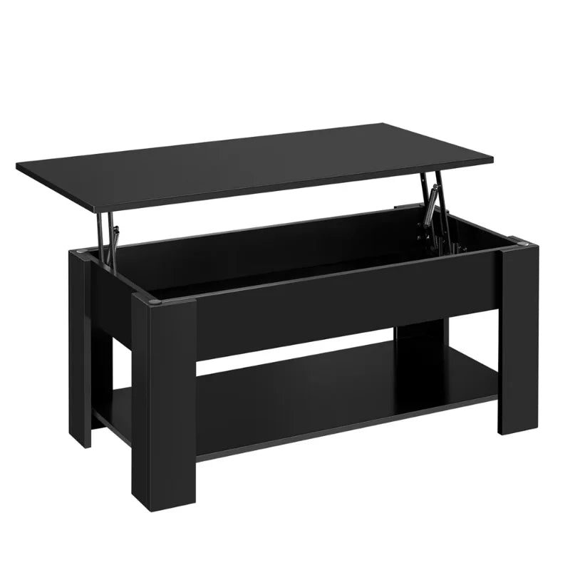 Coffee Table Modern 38.6" Wood Lift Top Coffee Table with Lower Shelf, Black ShopOnlyDeal