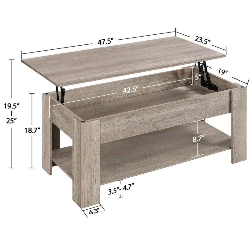 Coffee Table Modern 38.6" Wood Lift Top Coffee Table with Lower Shelf, Black ShopOnlyDeal