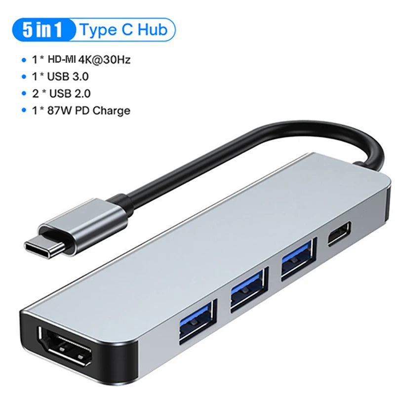 USB C HUB 4K 30Hz Type C to HDMI-compatible PD 87W USB Splitter USB Adapter For Macbook Air Pro USB3.0 HUB TF SD Multi Converter ShopOnlyDeal