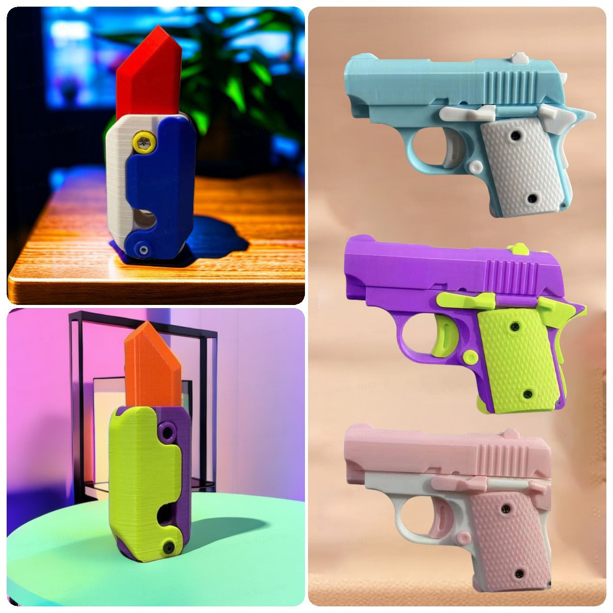 3d Printed Model Gravity Straight Jump Mini Toy Gun Non-firing Bullet Cub Radish Toy Knife Kids Stress Relief Toy Christmas Gift ShopOnlyDeal