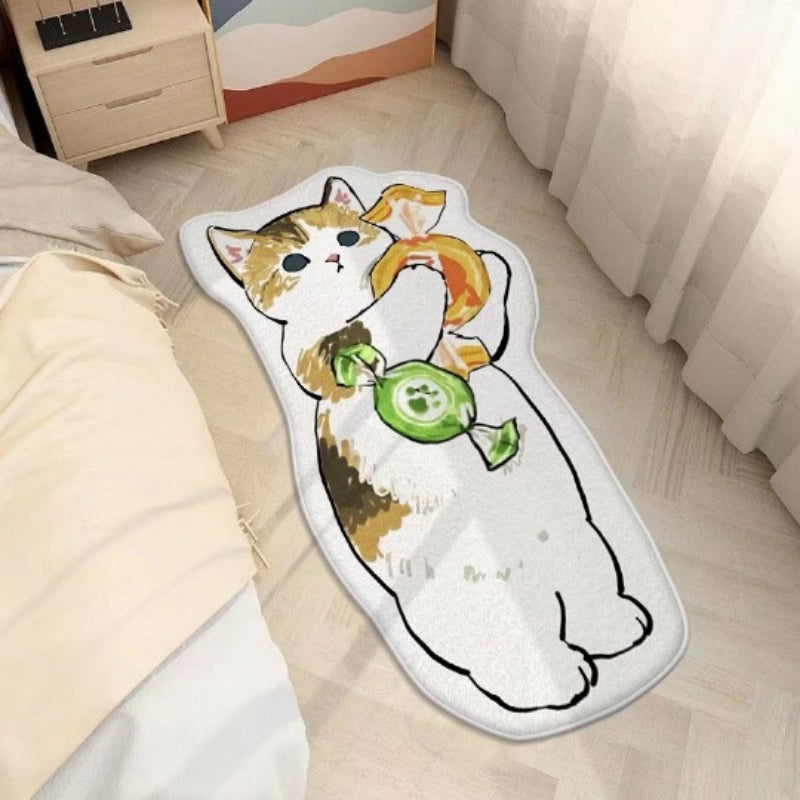 Door Bedside Mat Carpet Cartoon Furry Cat Floor Mat Living Room Tapis Cuisine Irregular Furry Thickened Decoration Tapestry ShopOnlyDeal