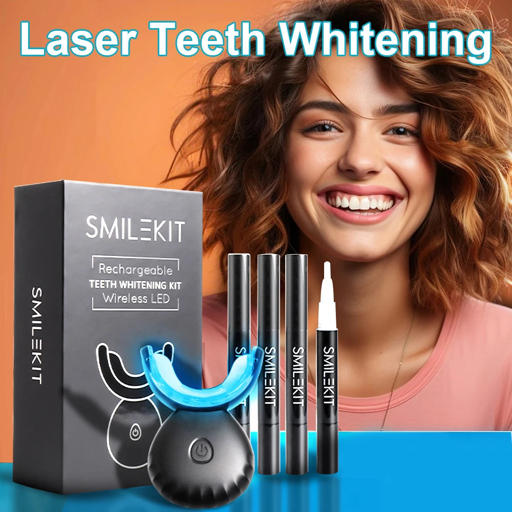 Laser Teeth Whitening Kit with LED Light Portable Clean Teeth Plague Stains Whitening Remove Stains Toothpaste ShopOnlyDeal