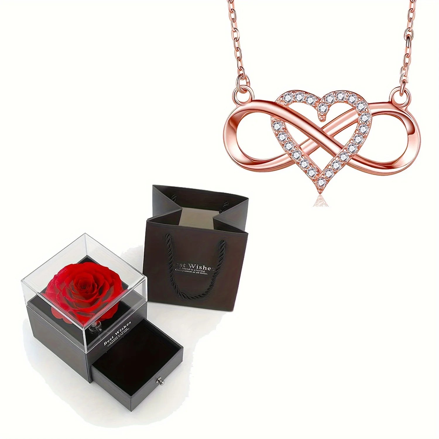 Elegant Infinity Heart Shape Pendant Necklace - Luxury Rose Gift Box, Perfect for Girlfriend, Wife, Christmas, Valentine, Anniversary Gift 🎁❤️🌹 ShopOnlyDeal