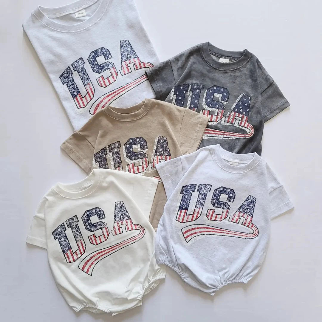 Baby Boys USA Print T-Shirt Romper | Newborn Bebe Short Sleeve Sweatshirt Onesie | Toddler Girls Romper 0-24M Jumpsuits | 2024 Summer Collection ShopOnlyDeal