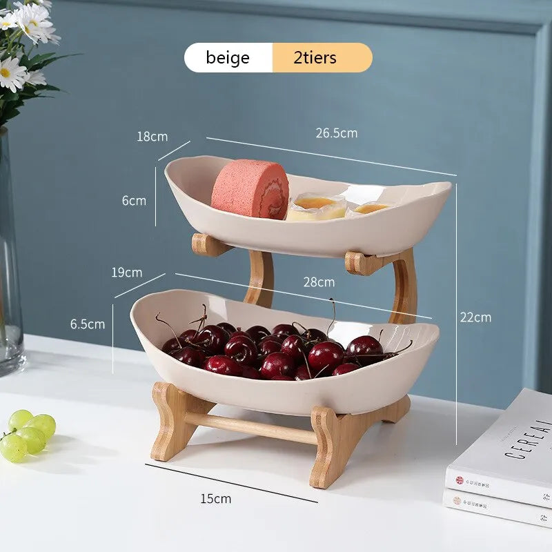 Table Plates Dinnerware Kitchen Fruit Bowl with Floors Partitioned Candy Cake Trays Wooden Tableware Dishes S